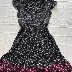 Ann Taylor Petite Black Dress with Pink and White Floral Pattern Size XS